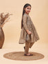 Girl's Brown Anarkali Kurta Pyjama Set With Potli Bag
